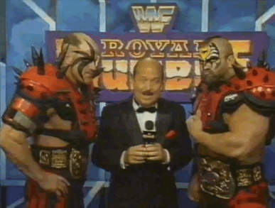 The Road Warriors vigorously nodding in a promo
