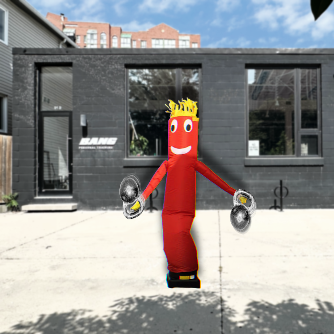 Bang's new 91 Walnut Avenue storefront, with an inflatable tube man added in for the 18th birthday party